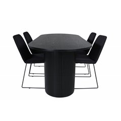 Bianca Oval Dining Table , Black Black Veneer+Muce Dining Chair , Black Legs , Black Fabric_4