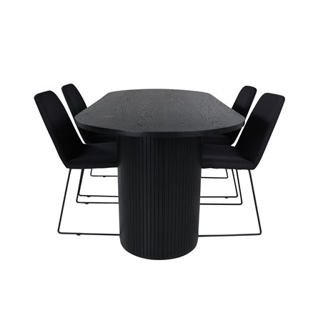 Bianca Oval Dining Table , Black Black Veneer+Muce Dining Chair , Black Legs , Black Fabric_4