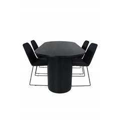 Bianca Oval Dining Table , Black Black Veneer+Muce Dining Chair , Black Legs , Black Fabric_4