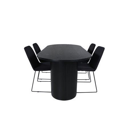 Bianca Oval Dining Table , Black Black Veneer+Muce Dining Chair , Black Legs , Black Fabric_4