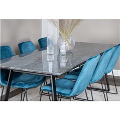 Estelle Dining Table 200*90*H76 - Black / Black, Muce Dining Chair - Black Legs - Blue Velvet_6