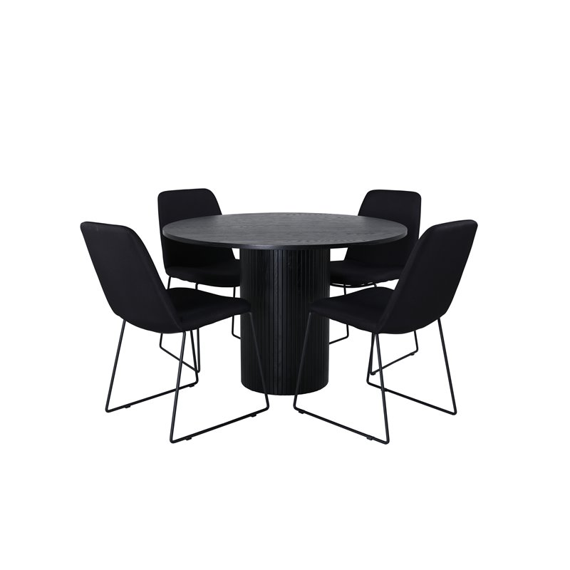 Bianca Round Dining Table , Black Black Veneer+Muce Dining Chair , Black Legs , Black Fabric_4