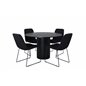 Bianca Round Dining Table , Black Black Veneer+Muce Dining Chair , Black Legs , Black Fabric_4