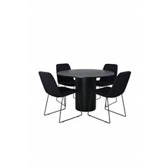 Bianca Round Dining Table , Black Black Veneer+Muce Dining Chair , Black Legs , Black Fabric_4