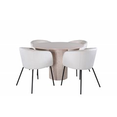 Bianca Round Dining Table , White Wash Black Veneer+Berit Chair , Black Beige Velvet_4