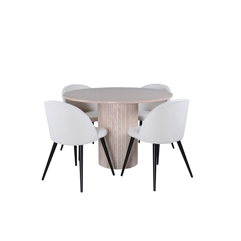 Bianca Round Dining Table , White Wash Black Veneer+Velvet Dining Chair Corduroy , Beige Black_4