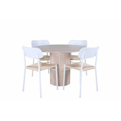 Bianca Round Dining Table , White Wash Black Veneer+Polly Dining Chair , Nature White_4