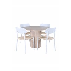 Bianca Round Dining Table , White Wash Black Veneer+Polly Dining Chair , Nature White_4