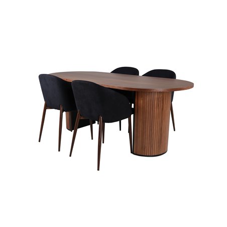 Bianca Oval Dining Table , Walnut Black Veneer+Arch Dining Chair , Walnut Legs , Black Fabric_4