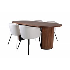 Bianca Oval Dining Table , Walnut Black Veneer+Berit Chair , Black Beige Velvet_4