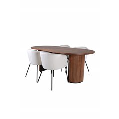 Bianca Oval Dining Table , Walnut Black Veneer+Berit Chair , Black Beige Velvet_4