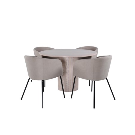 Bianca Round Dining Table , White Wash Black Veneer+Berit Chair , Black Beige Fabric (Polyester linen )_4