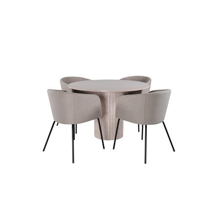 Bianca Round Dining Table , White Wash Black Veneer+Berit Chair , Black Beige Fabric (Polyester linen )_4