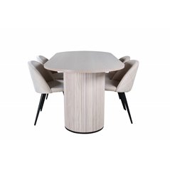 Bianca Oval Dining Table , White Wash Black Veneer+Velvet Stitches Chair , Black Beige Velvet_4