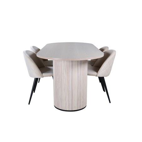 Bianca Ovalt Spisebord, White Wash Sort Finer + Velvet Stitch es Chair, Black Beige Velvet_4