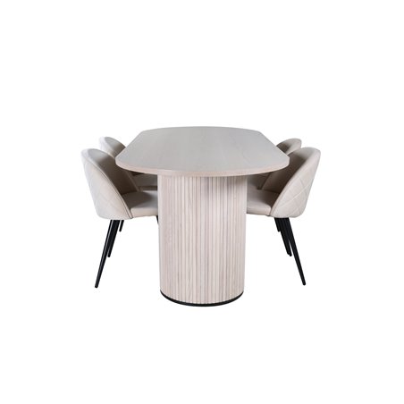 Bianca Oval Dining Table , White Wash Black Veneer+Velvet Stitches Chair , Black Beige Velvet_4