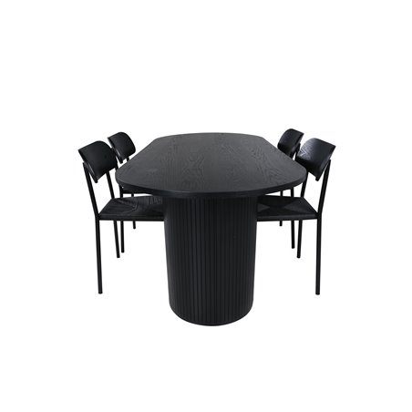 Bianca Oval Dining Table , Black Black Veneer+Polly Dining Chair , Black Black_4