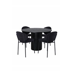 Bianca Round Dining Table , Black Black Veneer+Vault Dining Chair , Black Legs , Black Fabric_4