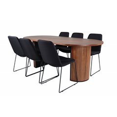 Bianca Oval Dining Table , Walnut Black Veneer+Muce Dining Chair , Black Legs , Black Fabric_6