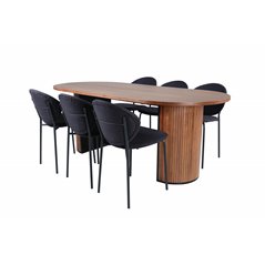 Bianca Oval Dining Table , Walnut Black Veneer+Vault Dining Chair , Black Legs , Black Fabric_6