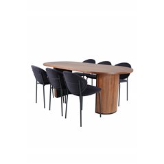 Bianca Oval Dining Table , Walnut Black Veneer+Vault Dining Chair , Black Legs , Black Fabric_6