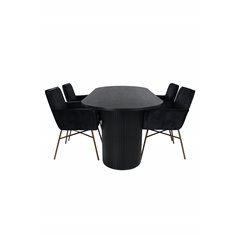 Bianca Oval Dining Table , Black Black Veneer+Pippi Chair , Distressed Copper Black Velvet_4