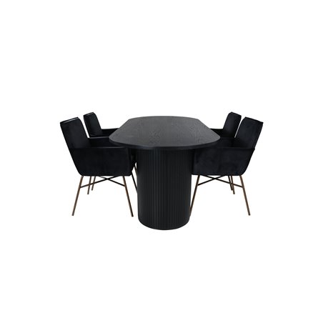 Bianca Oval Dining Table , Black Black Veneer+Pippi Chair , Distressed Copper Black Velvet_4