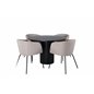 Bianca Round Dining Table , Black Black Veneer+Berit Chair , Black Beige Fabric (Polyester linen )_4