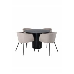 Bianca Round Dining Table , Black Black Veneer+Berit Chair , Black Beige Fabric (Polyester linen )_4