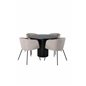 Bianca Round Dining Table , Black Black Veneer+Berit Chair , Black Beige Fabric (Polyester linen )_4