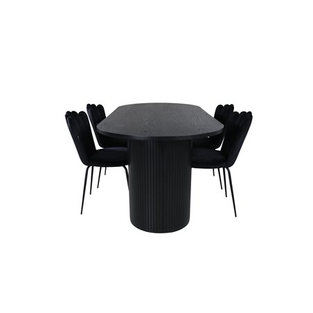 Bianca Oval ruokapöytä, musta musta viilu + Limhamn Light, tuoli, musta sametti_4