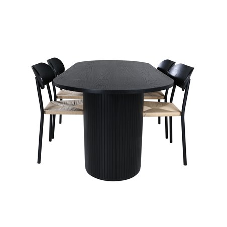 Bianca Oval Dining Table , Black Black Veneer+Polly Dining Chair , Nature Black_4
