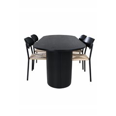 Bianca Oval Dining Table , Black Black Veneer+Polly Dining Chair , Nature Black_4