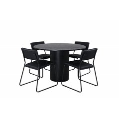 Bianca Round Dining Table , Black Black Veneer+Kenth Chair , Black Black PU_4