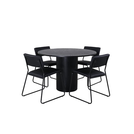 Bianca pyöreä ruokapöytä, musta musta viilu + Kenth tuoli, musta musta PU_4