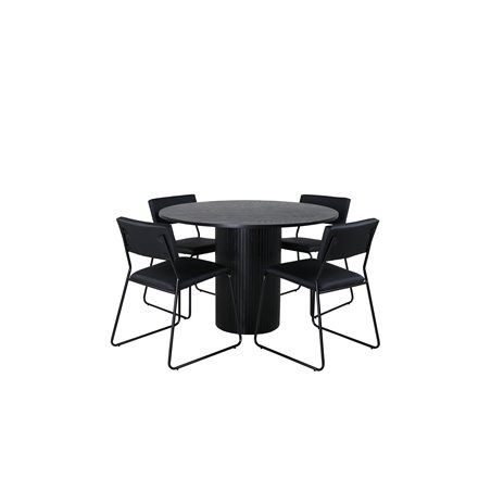 Bianca pyöreä ruokapöytä, musta musta viilu + Kenth tuoli, musta musta PU_4