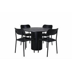 Bianca Round Dining Table , Black Black Veneer+Polly Dining Chair , Black Black_4