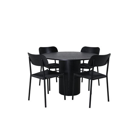 Bianca Round Dining Table , Black Black Veneer+Polly Dining Chair , Black Black_4