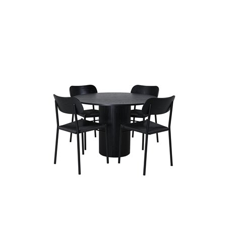 Bianca Round Dining Table , Black Black Veneer+Polly Dining Chair , Black Black_4