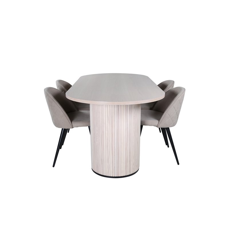 Bianca Oval ruokapöytä, White Wash Black Vaner + Velvet Stitch es -tuoli, musta beige kangas (polyesteripellava) _4