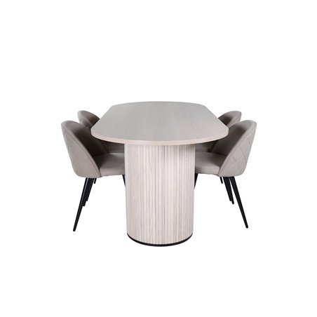 Bianca Oval ruokapöytä, White Wash Black Vaner + Velvet Stitch es -tuoli, musta beige kangas (polyesteripellava) _4