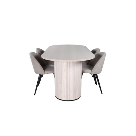 Bianca Oval Dining Table , White Wash Black Veneer+Velvet Stitches Chair , Black Beige Fabric (Polyester linen )_4