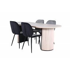 Bianca Oval Dining Table - White Wash / Black Veneer+Emma Chair - Black / Black and Light Grey Black Velvet in Back Grey Velvet 