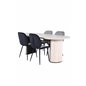 Bianca Oval Dining Table - White Wash / Black Veneer+Emma Chair - Black / Black and Light Grey Black Velvet in Back Grey Velvet 