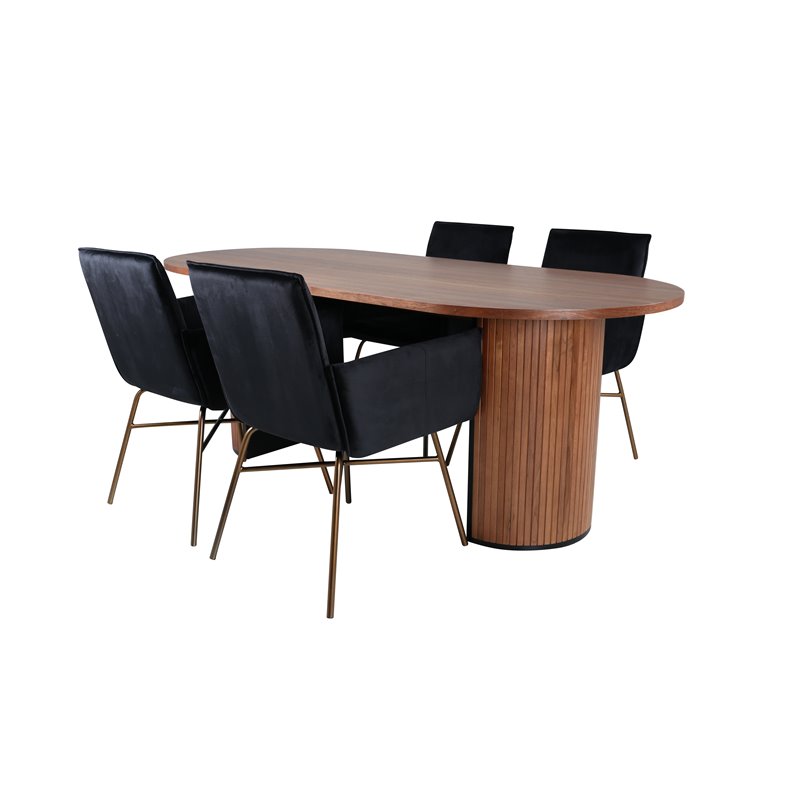 Bianca Oval Dining Table - Walnut / Black Veneer+Pippi Chair - Distressed Copper / Black Velvet_4