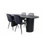 Bianca Oval Dining Table - Black / Black Veneer+Emma Chair - Black / Black and Light Grey Black Velvet in Back Grey Velvet in fr