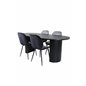 Bianca Oval Dining Table - Black / Black Veneer+Emma Chair - Black / Black and Light Grey Black Velvet in Back Grey Velvet in fr