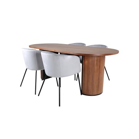 Bianca Oval Dining Table , Walnut Black Veneer+Berit Chair , Black Light Grey Velvet_4