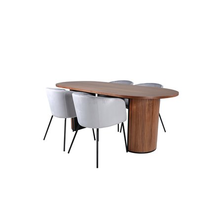 Bianca Oval Dining Table , Walnut Black Veneer+Berit Chair , Black Light Grey Velvet_4