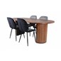 Bianca Oval Dining Table , Walnut Black Veneer+Emma Chair , Black Black and Light Grey Black Velvet in Back Grey Velvet in front